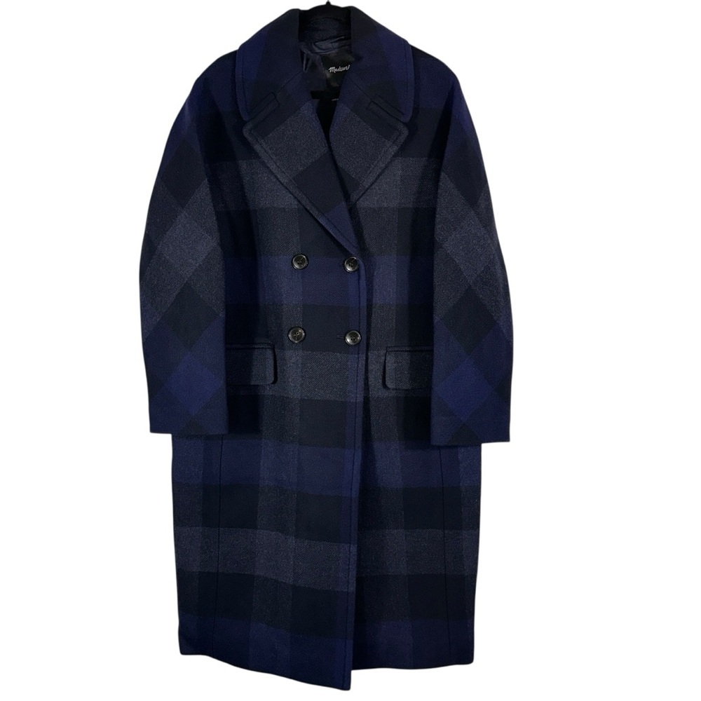 Madewell Women's 8 The Gianna Sara Mega Blue Plaid Wool Cashmere Blend Coat NWT